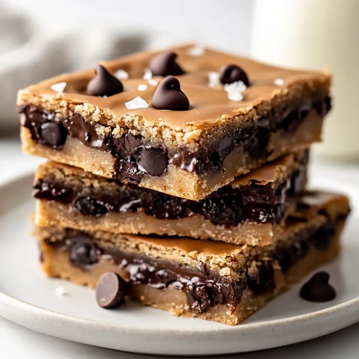 A stack of three vegan desserts.